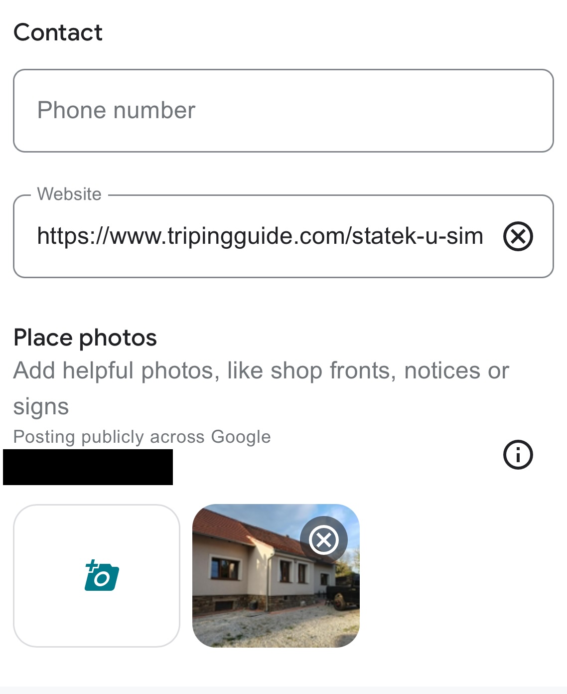 Google Maps: Add more details section with website, phone and photo upload